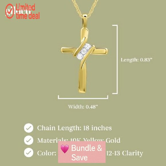 10K Gold Diamond Cross Pendant Necklace 18 Inch Chain - Picture 5 of 8